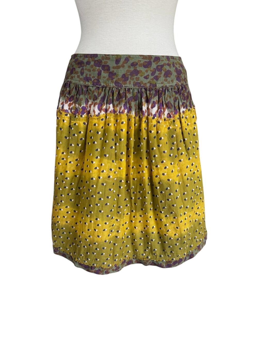 GREGORY PARKINSON Multicolor Linen Batik Patchwork Skirt Size 10 Animal Print